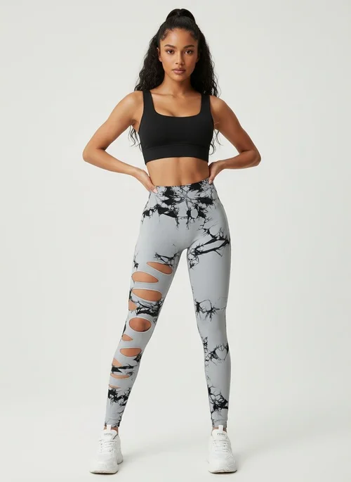 Pantaloni da yoga snellenti a vita alta con funzione ad asciugatura rapida e sexy dettagli strappati per donna