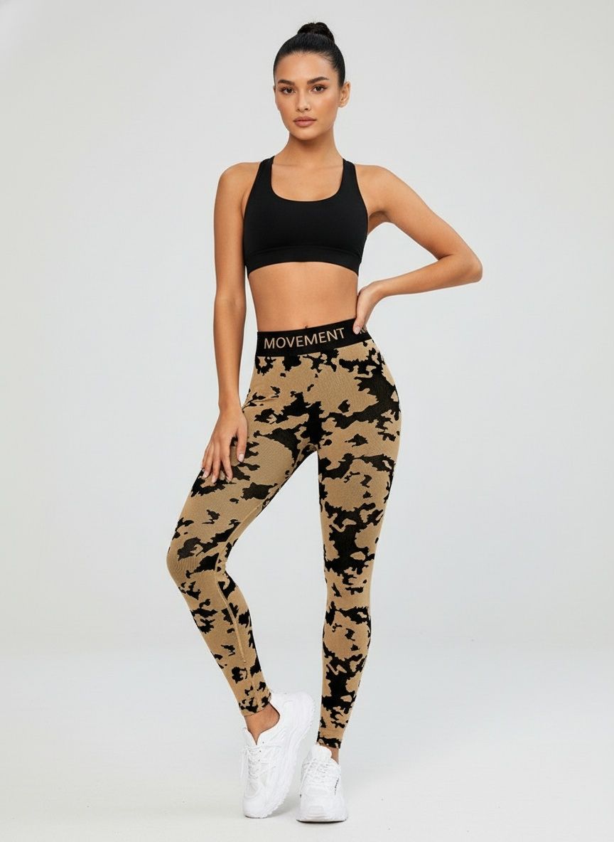 High-Waisted Slimming Camouflage Yoga Leggings for Women with Quick-Drying S-Shape Fit