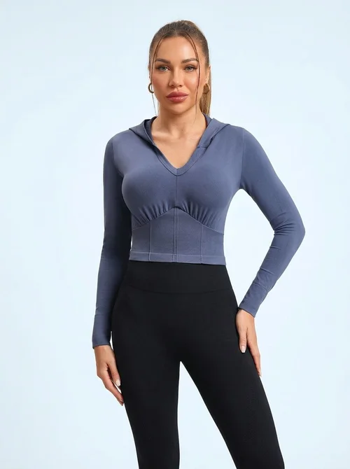 Slim Fit Casual Hooded Yoga Jacket for Women with Slimming S-Shape Design and Quick-Dry Functionality