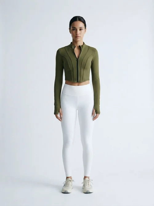 Giacca yoga snellente a maniche lunghe con zip, da donna, con vestibilità a S traspirante.