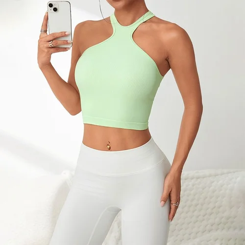 Shock-Absorbing Halter Neck Yoga Bra for Women with a Slimming Fit