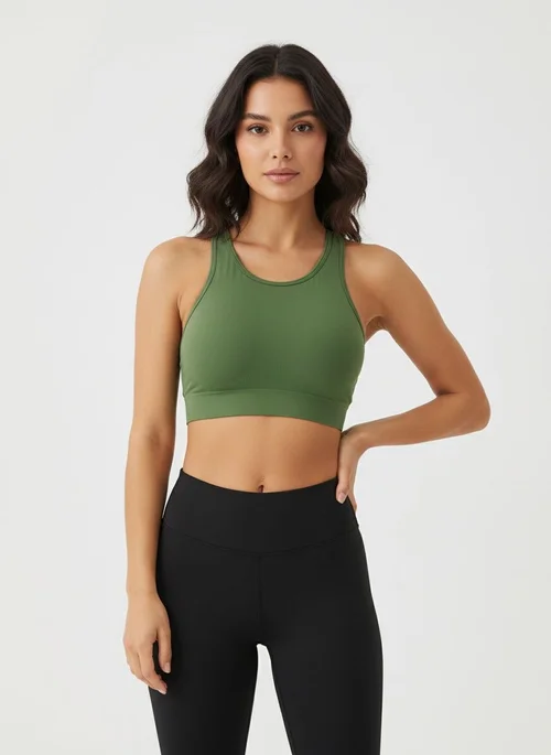 Reggiseno da yoga ammortizzante per donna con vestibilità snellente e design posteriore traspirante.