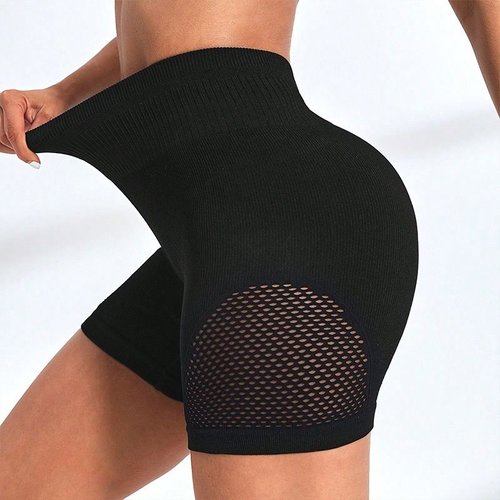 Pantaloncini da fitness a vita alta ad asciugatura rapida da donna con design a rete snellente
