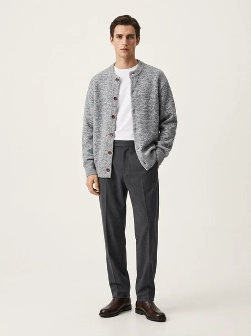 Oversized Crewneck Button-Front Knit Cardigan Sweater