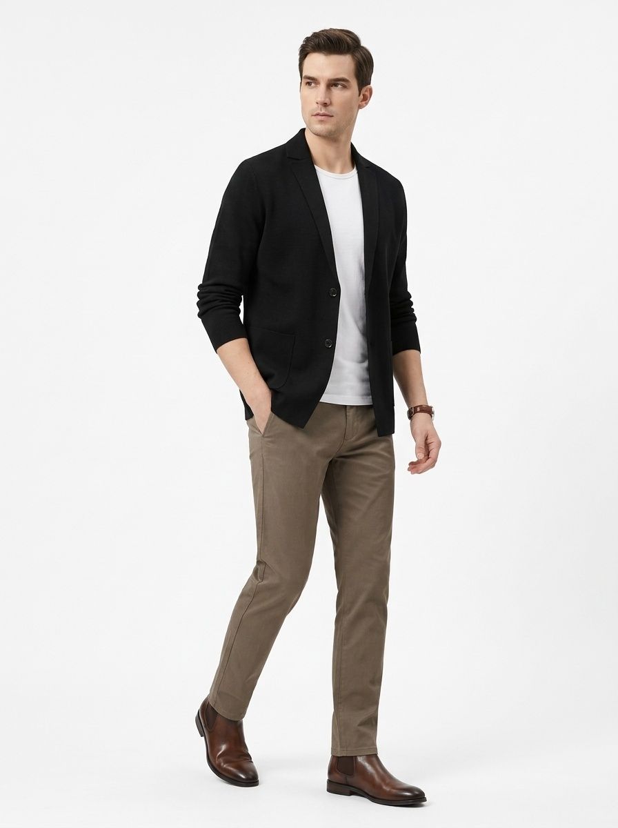 Men's Knit Blazer Lapel Two-Button Cardigan Jacket