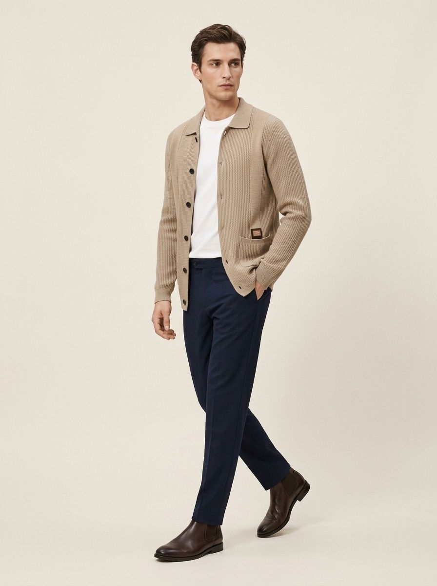 Men's Button Up Collared Knit Cardigan Sweater