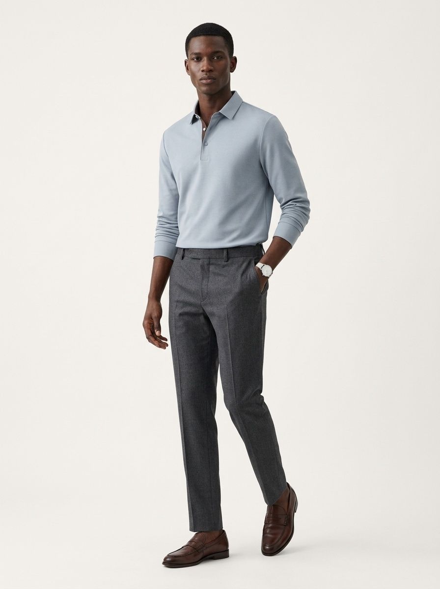 Men's Long-Sleeve Collared Polo Shirt