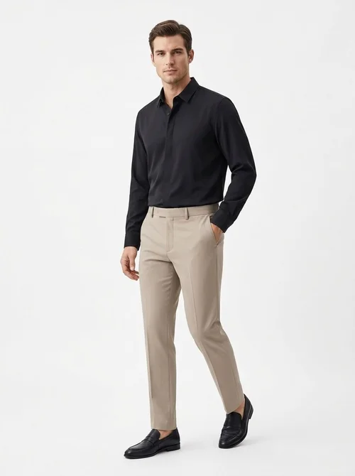 Men's Solid Long Sleeve Hidden Placket Dress Shirt
