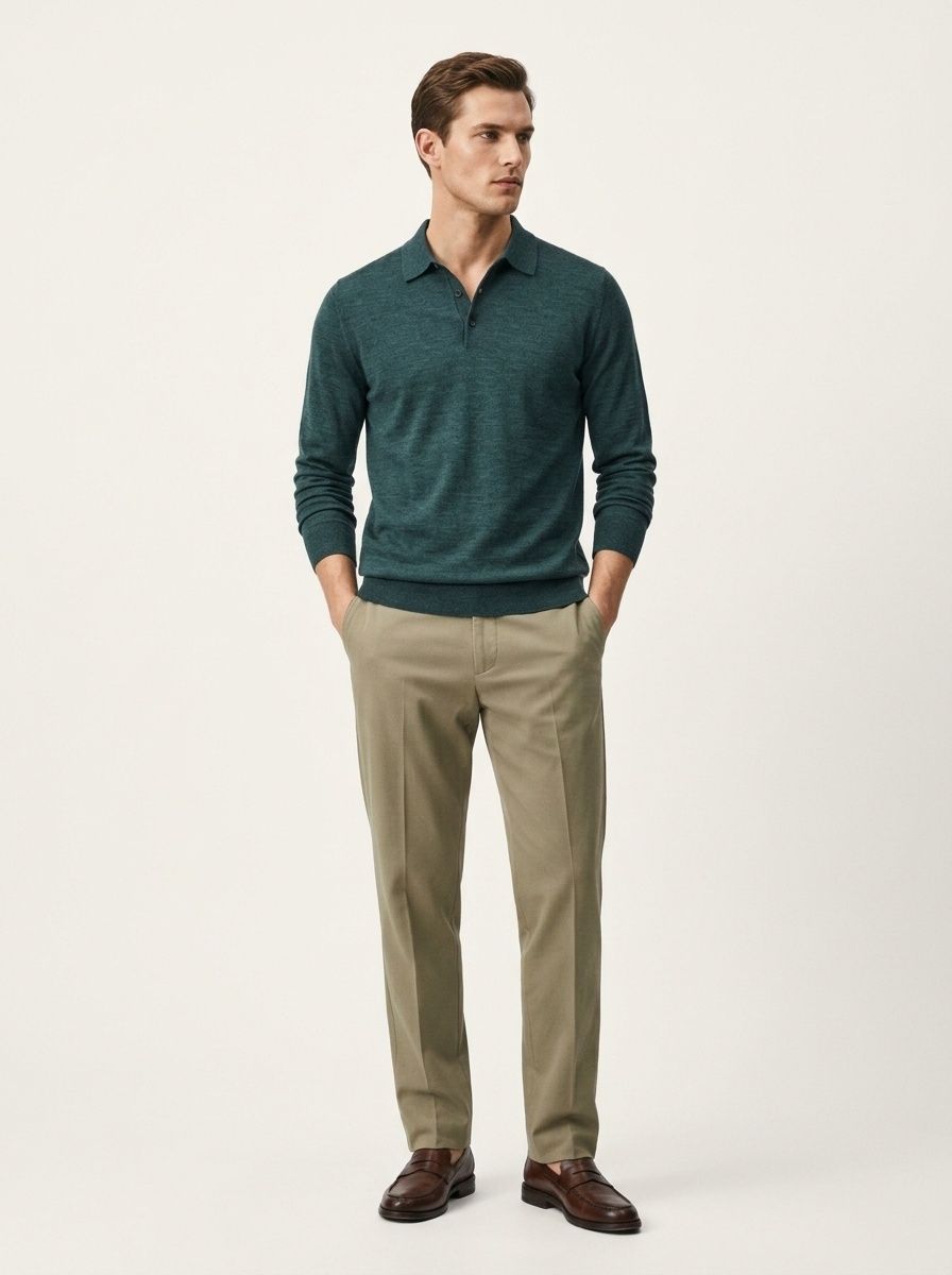 Men's Long Sleeve Knit Polo Sweater