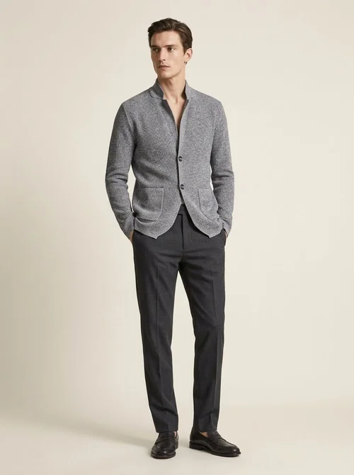 Men's Stand Collar Knit Blazer Cardigan Jacket