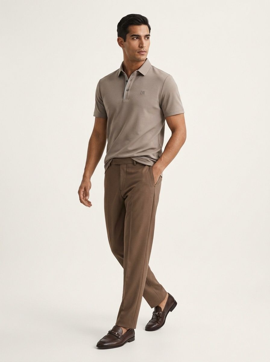 Men's Solid Short Sleeve Button Polo Shirt