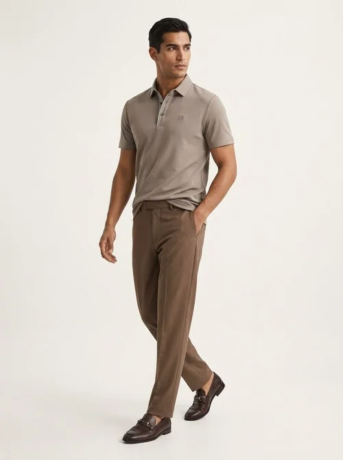 Men's Solid Short Sleeve Button Polo Shirt