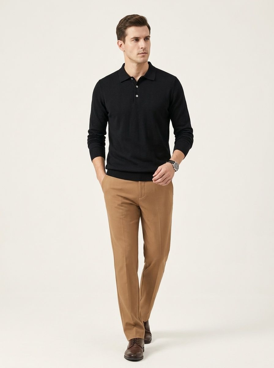 Men's Long Sleeve Knit Polo Shirt Sweater