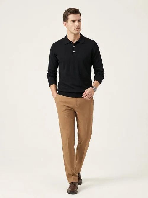 Men's Long Sleeve Knit Polo Shirt Sweater