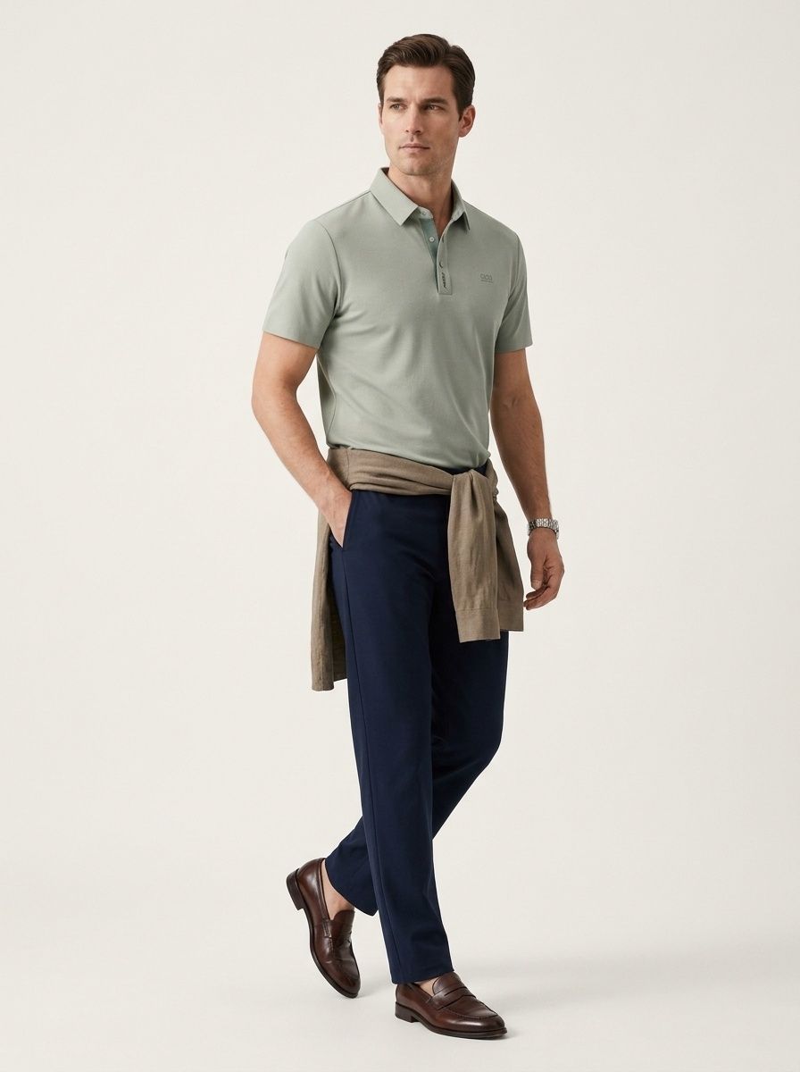Men's Waffle Knit Short Sleeve Polo Shirt