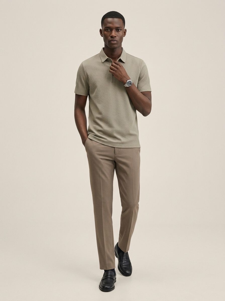 Men's Textured Short Sleeve Polo Shirt