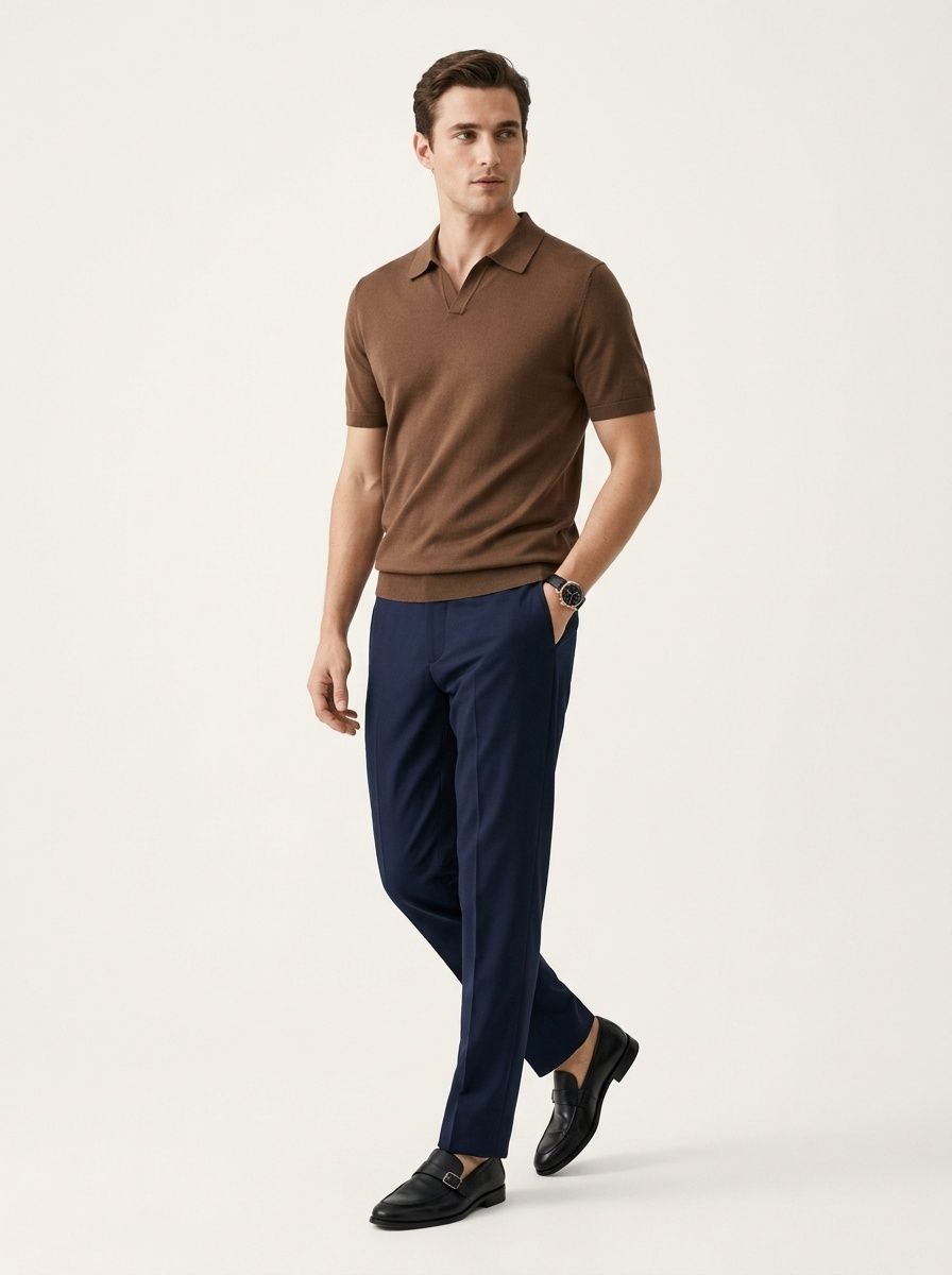 Men's Short Sleeve Buttonless Knit Polo Shirt