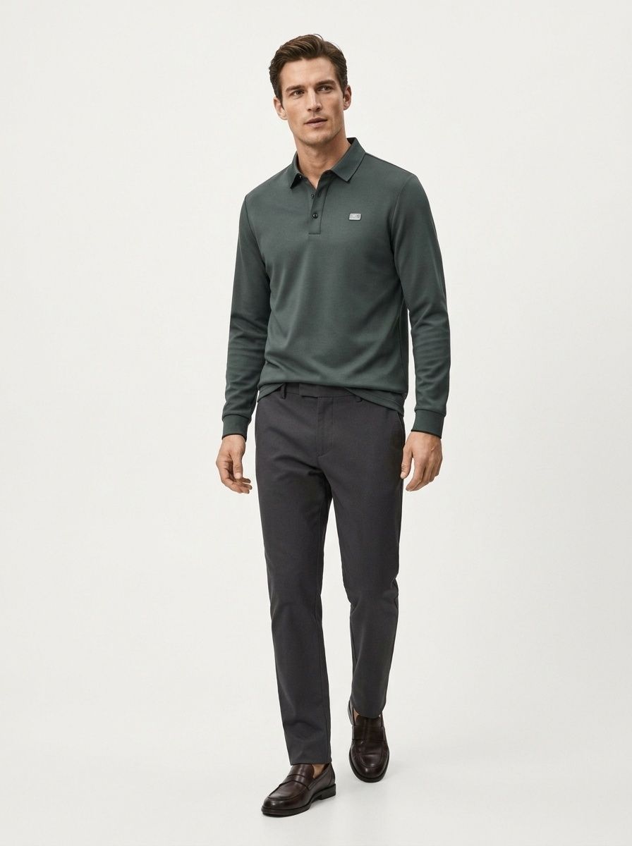 Men's Long Sleeve Polo Shirt Casual Collared Pullover