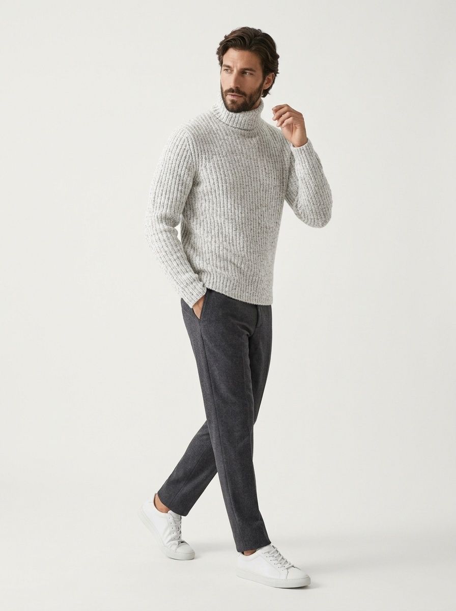 Ribbed Knit Turtleneck Long Sleeve Pullover Sweater