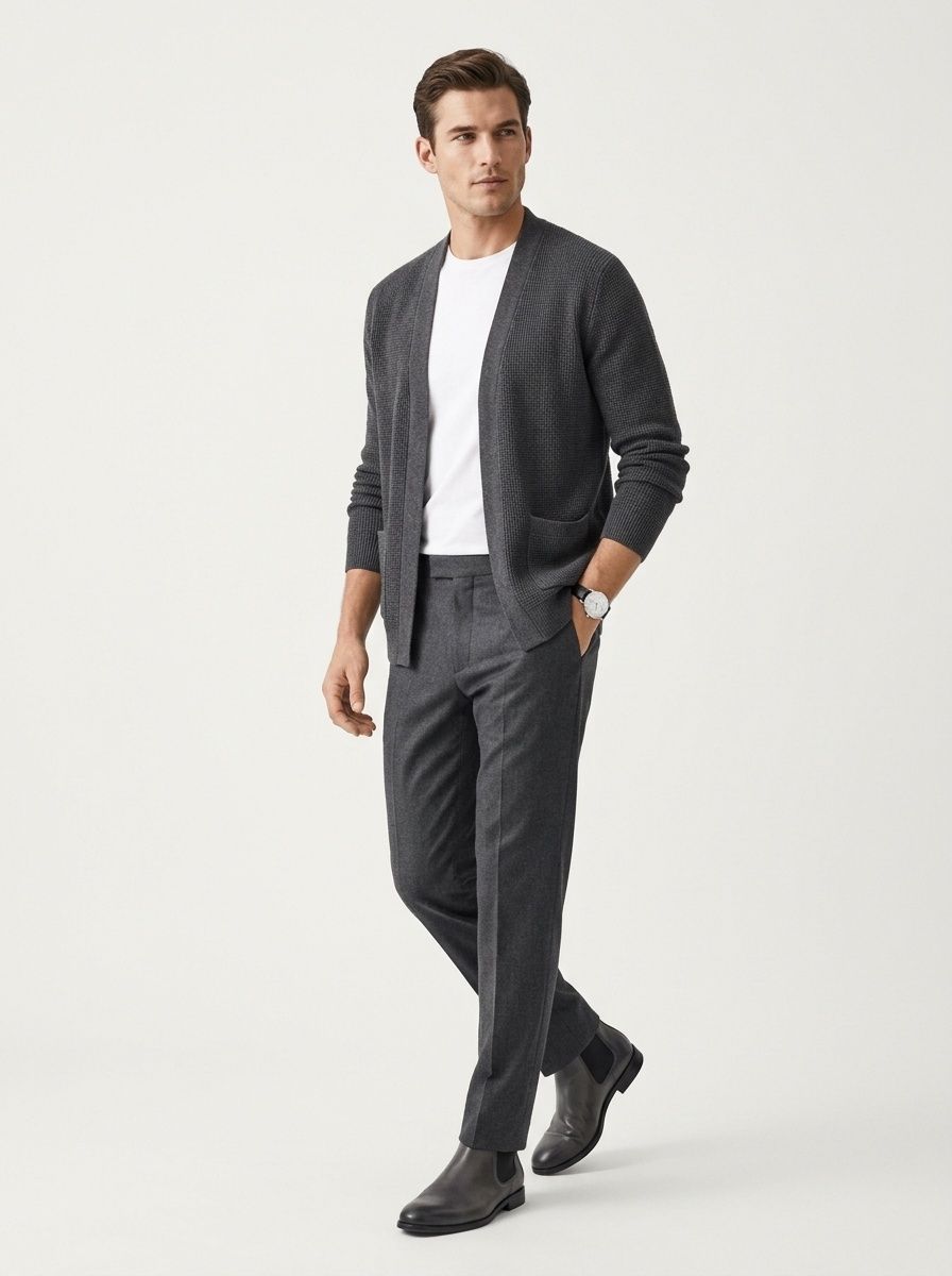 Men's Open Front Buttoned Knit Cardigan Sweater