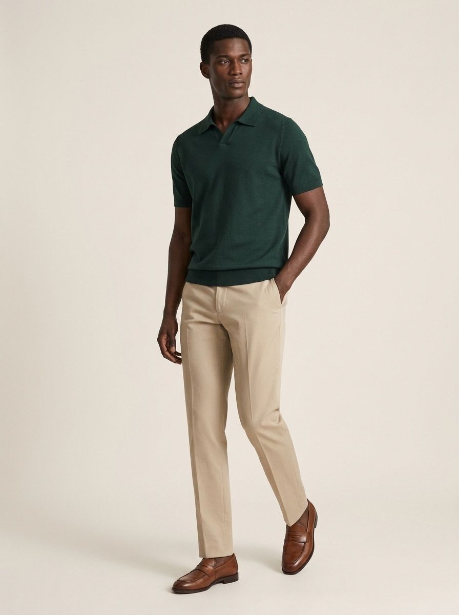 Men's Knit Polo Shirt Short Sleeve Open Collar Top
