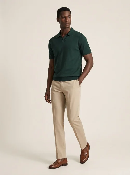 Men's Knit Polo Shirt Short Sleeve Open Collar Top