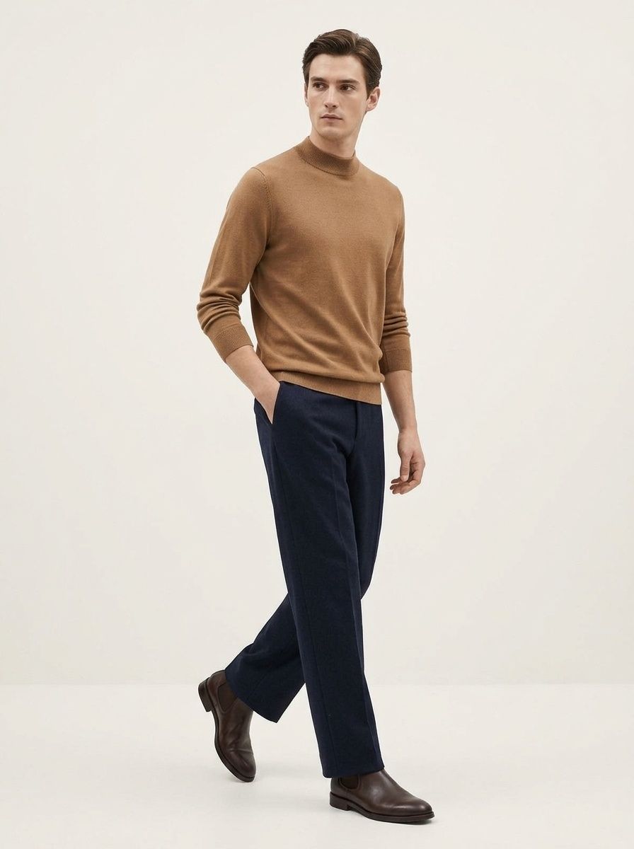 Men's Mock Neck Fine Knit Long Sleeve Pullover