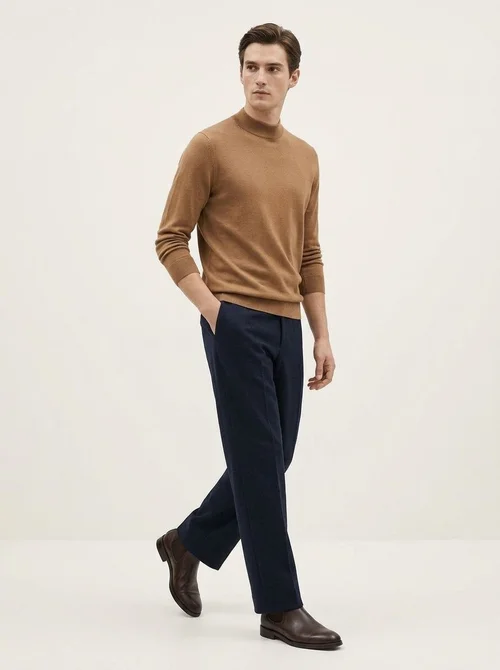 Men's Mock Neck Fine Knit Long Sleeve Pullover