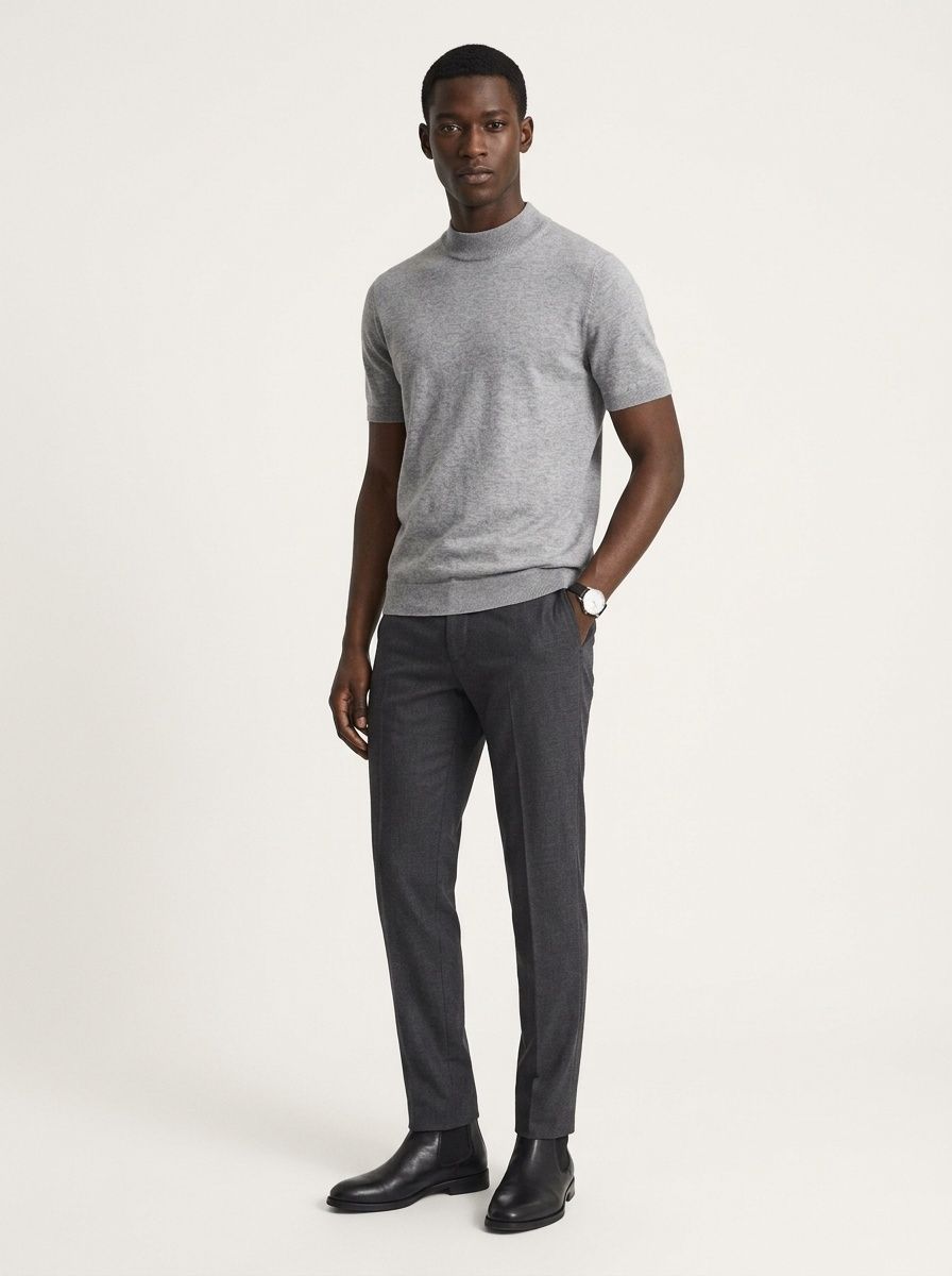 Men's Mock Neck Short Sleeve Knit Sweater