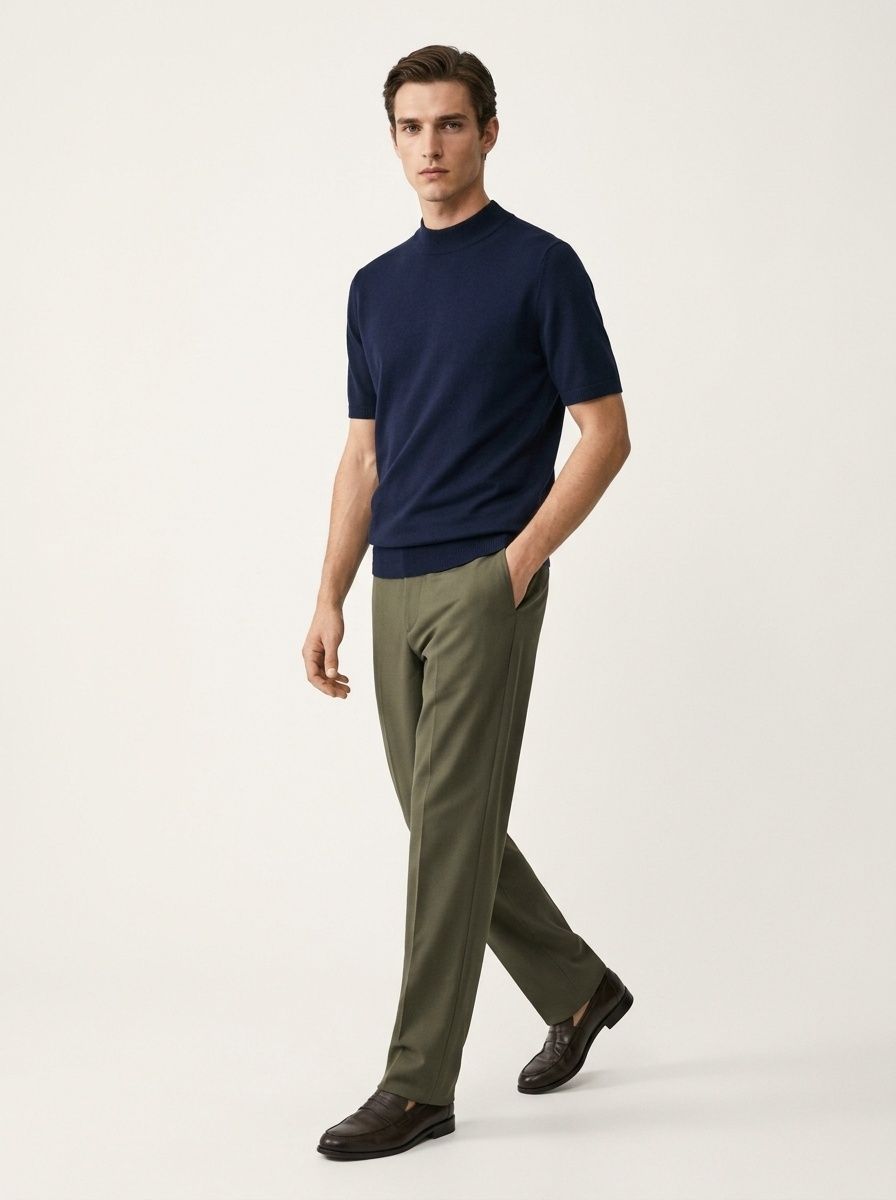Men's Mock Neck Short Sleeve Knit Sweater T-Shirt