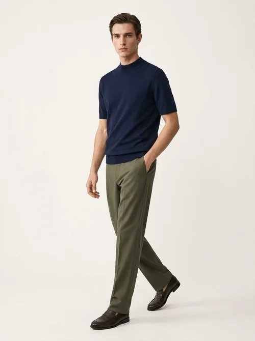 Men's Mock Neck Short Sleeve Knit Sweater T-Shirt