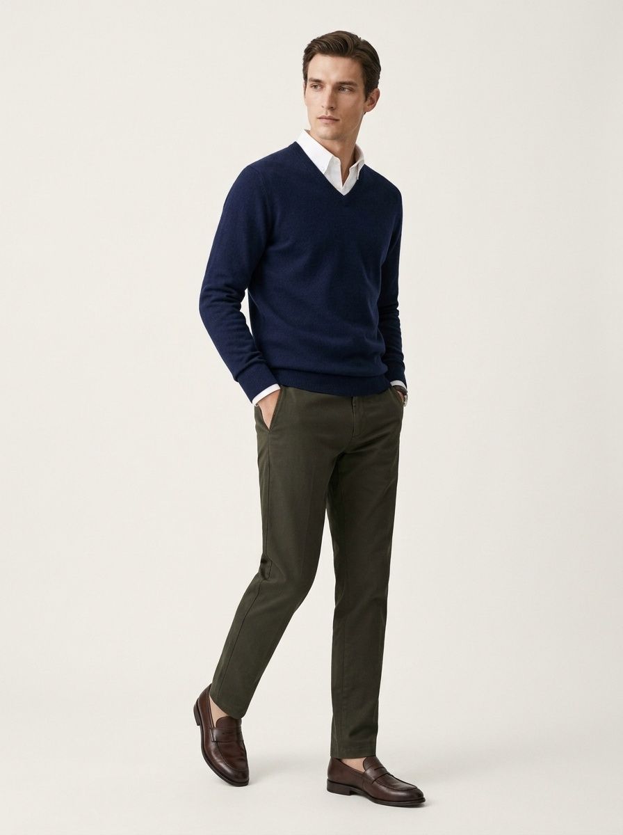 Men's V-Neck Knit Sweater Long Sleeve Pullover