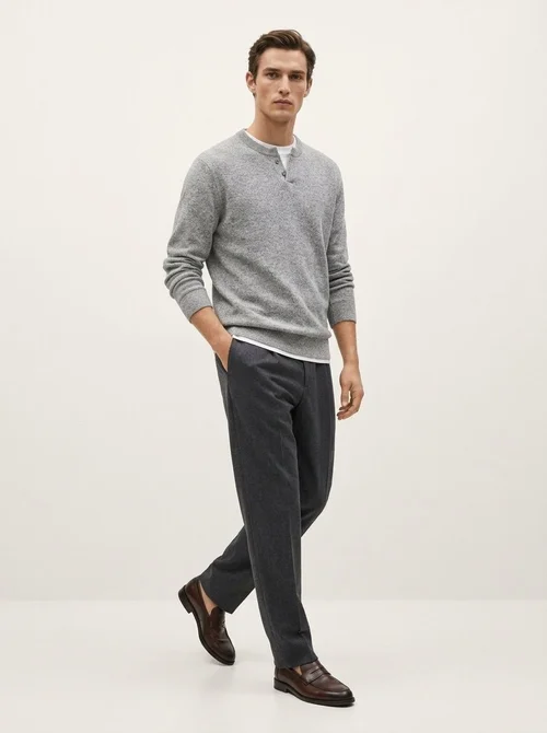 Men's Layered Henley Long Sleeve Knit Pullover Sweater