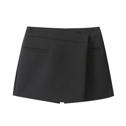 Women's Asymmetrical Skirt Pants - Stylish Black Bottoms KUN-00032
