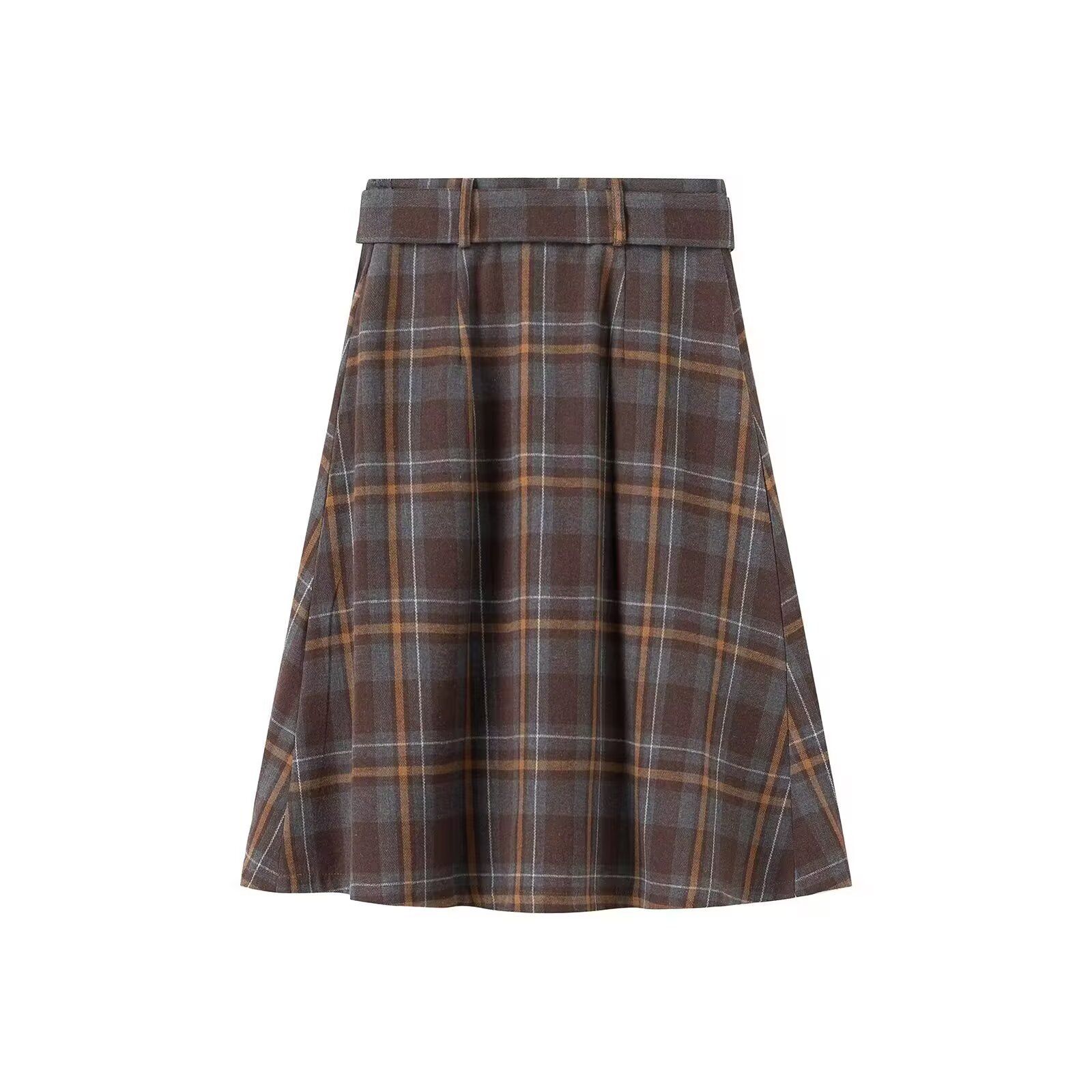 Plaid Pleated Skirt with Belt KUN-00003