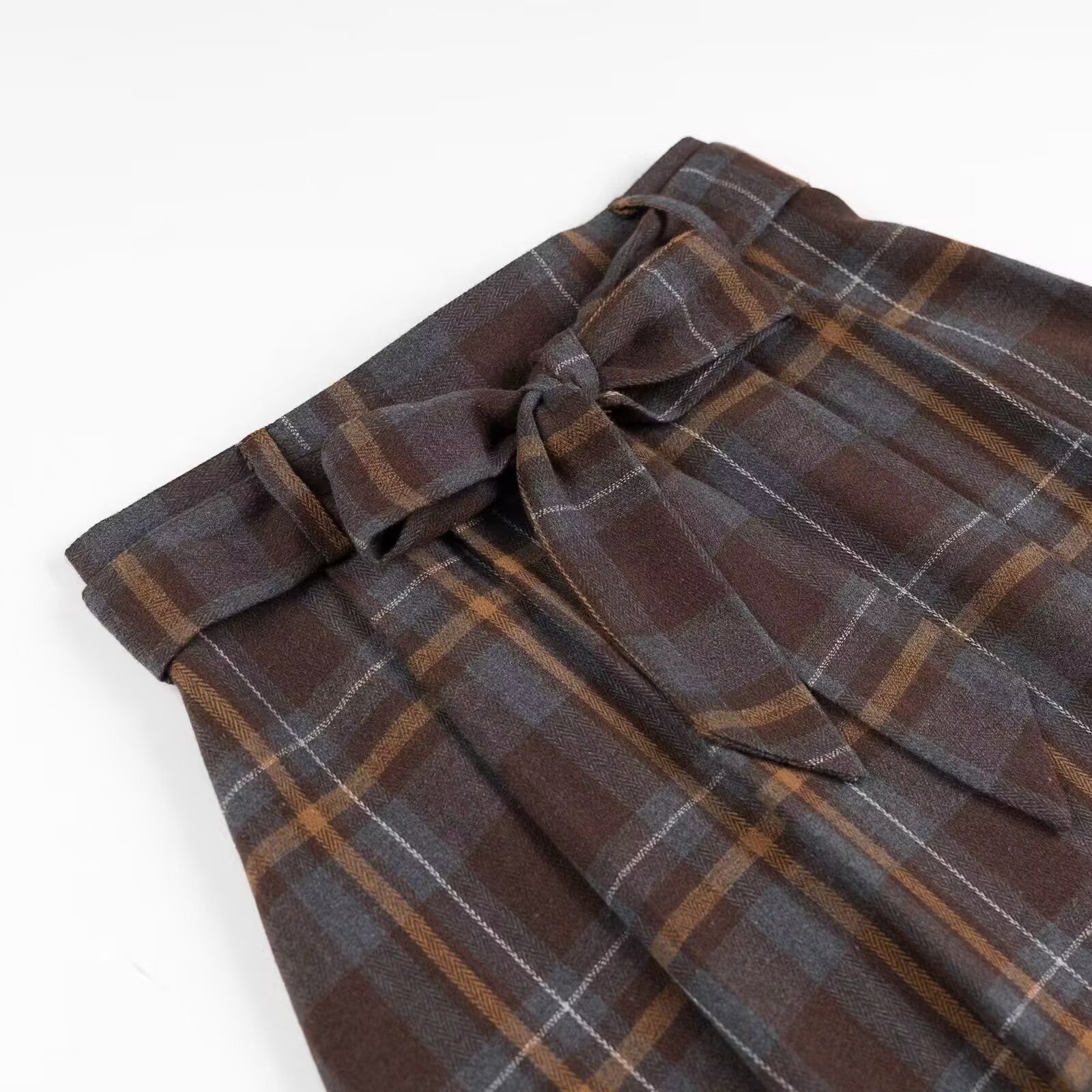 Plaid Pleated Skirt with Belt KUN-00003