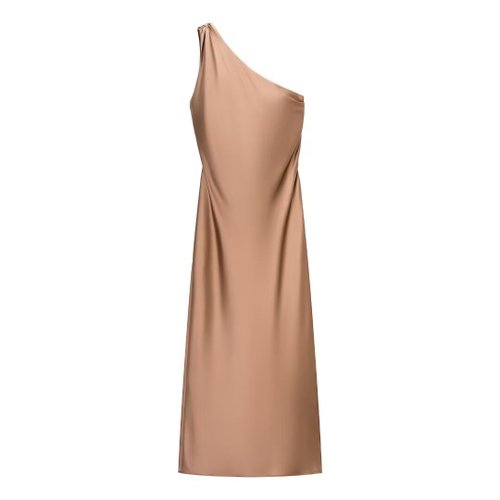 Satin Midi Dress Asymmetrical Elegant KUN-00064