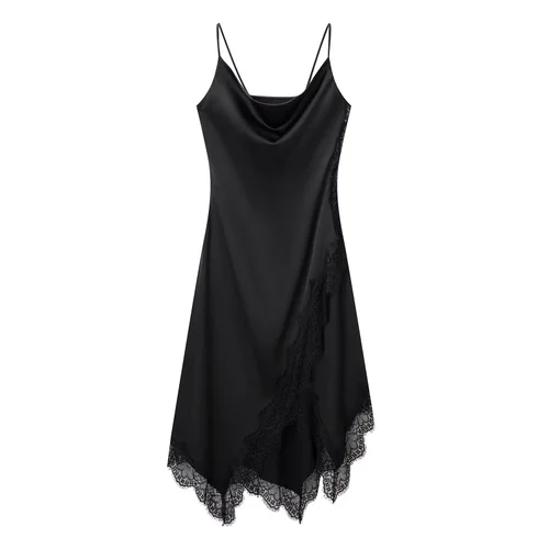 Silk Satin Lace Dress - Elegant European Style KUN-00031