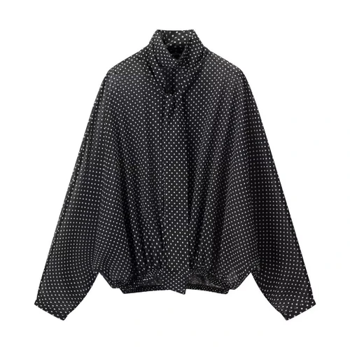 Women's Polka Dot Bow Blouse & Long Dress KUN-00021