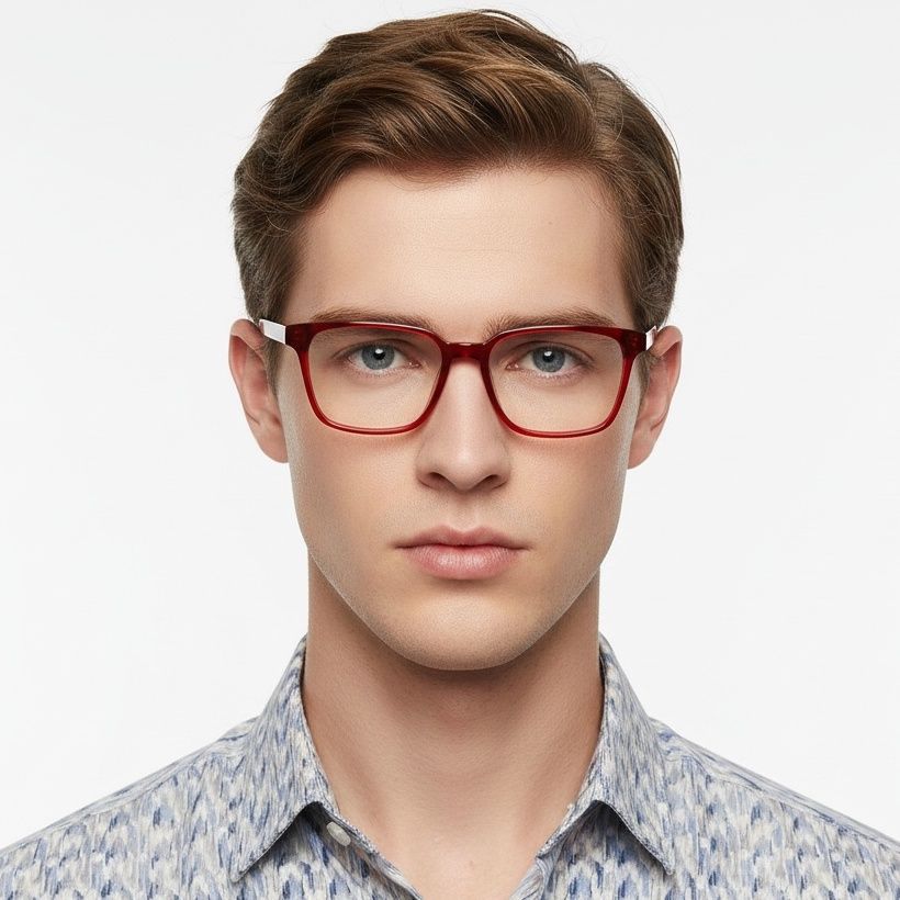 Rectangular Red Acetate Glasses #BS2012-0686