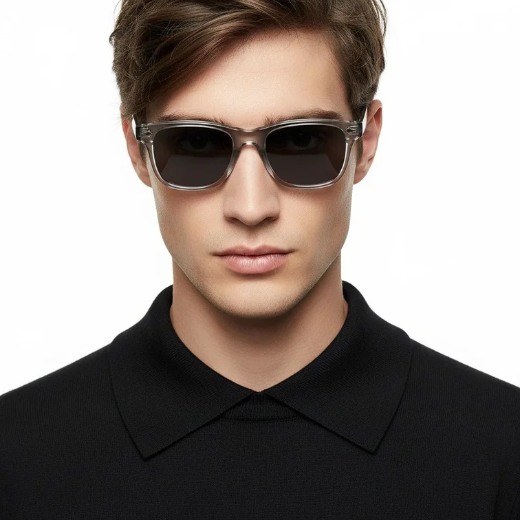 Lunettes de soleil rectangulaires en plastique gris #BS2503-0169
