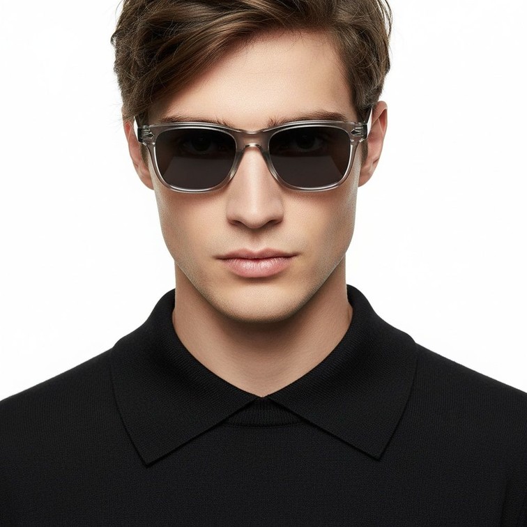 Rechteckige Sonnenbrille aus grauem Kunststoff #BS2503-0169