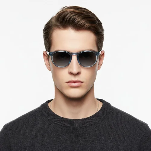 Lunettes de soleil ovales en plastique bleu #BS2503-0176