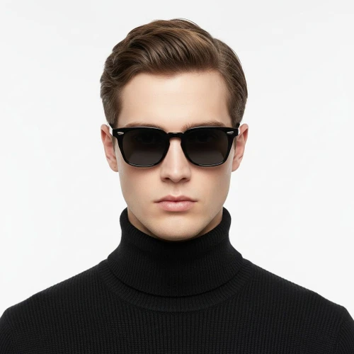 Rectangular Black Plastic Sunglasses #BS2503-0191