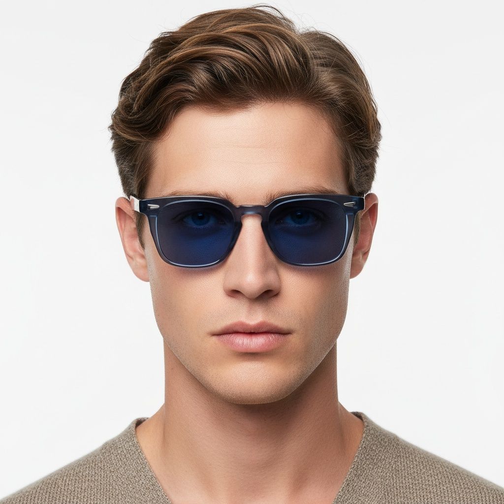 Gafas de sol rectangulares de plástico azul #BS2503-0194