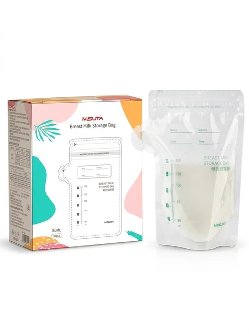 MISUTA Sacchetti per la conservazione del latte materno, pre-sterilizzati, autoportanti, con doppia chiusura a zip, a prova di perdite, adatti al congelatore (confezione da 30, 200 ml)