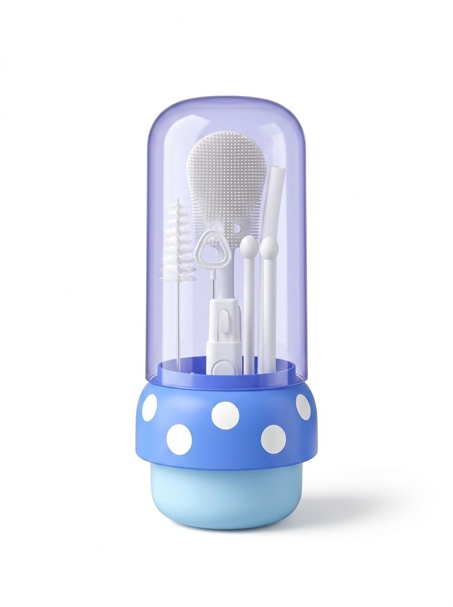 Set di 5 spazzolini in silicone per la pulizia dei biberon MISUTA con supporto per l'asciugatura, spazzolino multifunzionale per tettarelle, cannucce e biberon.