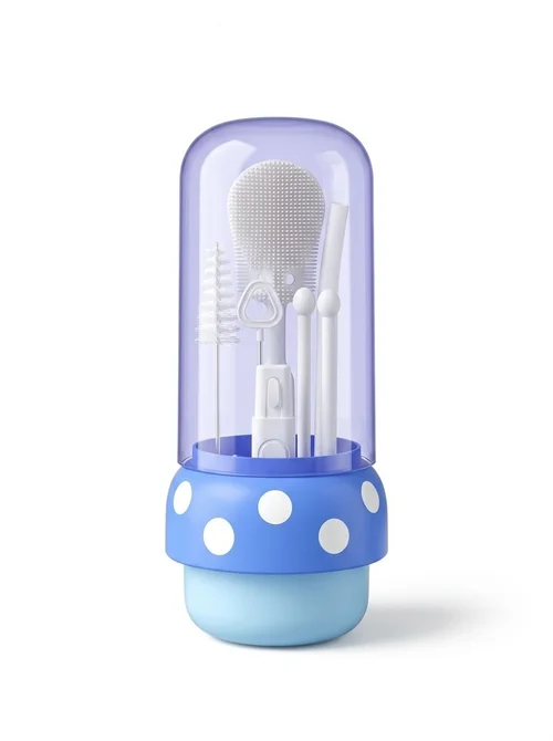 Set di 5 spazzolini in silicone per la pulizia dei biberon MISUTA con supporto per l'asciugatura, spazzolino multifunzionale per tettarelle, cannucce e biberon.