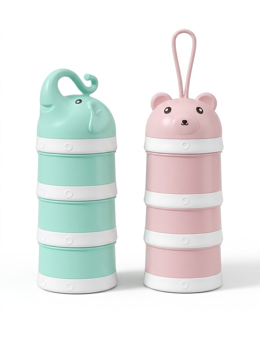 Dispenser impilabile per latte artificiale MISUTA, contenitore portatile a 3 livelli per latte in polvere e snack con beccuccio a imbuto.