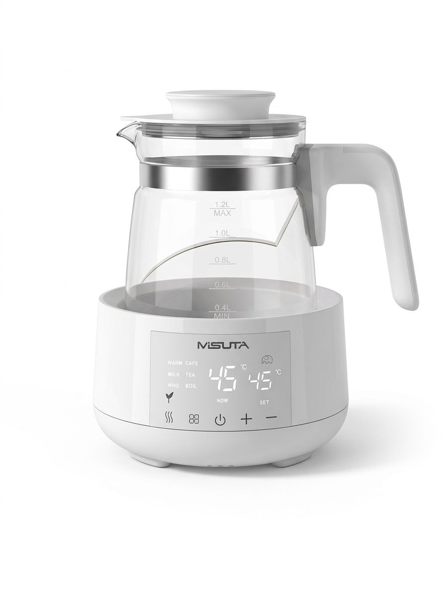 MISUTA Scaldalatte elettrico intelligente da 1,2 litri con funzione di bollitore, temperatura costante per 24 ore, in acciaio inox 316L.